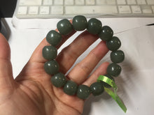 Load image into Gallery viewer, 14x13mm 100% Natural dark green/gray/black vintage style nephrite Jade bead bracelet HT12-5