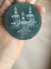 Load image into Gallery viewer, 51.8mm 100% natural blue/black/gray with fly snow Guatemala jadeite jade Guanyin (观音) safe and sound pendant/worry stone/decor BK111