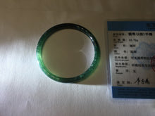 Load image into Gallery viewer, 57mm Certified Type A 100% Natural icy watery light green/blue/gray with flying snow Guatemala slim round cut Jadeite bangle BG197-2487