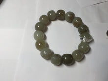 Load image into Gallery viewer, 14x13mm 100% Natural light green/gray/brown with brown flying dandelions vintage style nephrite Jade bead bracelet HE84