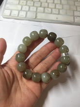 Load image into Gallery viewer, 14x13mm 100% Natural light green/gray/brown with brown flying dandelions vintage style nephrite Jade bead bracelet HE84
