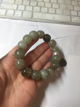 Load image into Gallery viewer, 14x13mm 100% Natural light green/gray/brown with brown flying dandelions vintage style nephrite Jade bead bracelet HE84