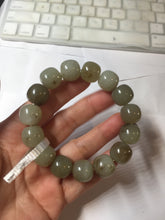 Load image into Gallery viewer, 14x13mm 100% Natural light green/gray/brown with brown flying dandelions vintage style nephrite Jade bead bracelet HE84