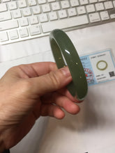 Load image into Gallery viewer, 53mm Certified 100% Natural light green yellow gray Deep Lake Water Green Nephrite Bangle HN178-6937
