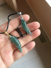 Load image into Gallery viewer, 100% Natural Type A Icy Watery Dark Green Blue-Gray Jadeite Jade 3D Fish Guatemala Pendant Add-On Item PC225