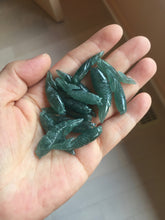 Load image into Gallery viewer, 100% Natural Type A Icy Watery Dark Green Blue-Gray Jadeite Jade 3D Fish Guatemala Pendant Add-On Item PC225