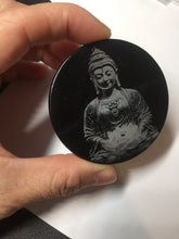 Load image into Gallery viewer, 100% natural black jadeite jade(Wuji, 乌鸡) Guanyin (观音) safe and sound pendant/worry stone/decor BM38
