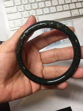 Load image into Gallery viewer, 59mm 100% Natural Dark Green/Black Meteorite Starry Night Sky Galaxy Nephrite Bangle HN179-0578