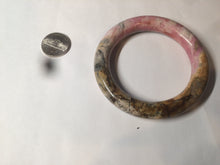 Load image into Gallery viewer, 55.8mm 100% natural pink/black/brown/yellow chubby round cut rose stone (Rhodonite) bangle SY48
