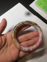 Load image into Gallery viewer, 55.8mm 100% natural pink/black/brown/yellow chubby round cut rose stone (Rhodonite) bangle SY48