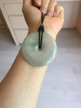 Load image into Gallery viewer, 56.6mm 100% Natural sunny green/purple/gray jadeite Jade big Safety Guardian Button(donut) Pendant/worry stone F143