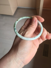 Load image into Gallery viewer, 56.5mm certified Type A 100% Natural sunny green white brown with green floating flowers slim round cut Jadeite Jade bangle PH207-6197