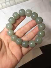 Load image into Gallery viewer, 14x13mm 100% Natural light green/gray vintage style nephrite Jade bead bracelet HF28