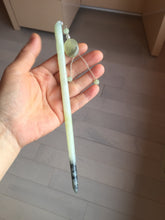 Load image into Gallery viewer, 19.5 cm 100% Natural Light green yellow gray black Bamboo-Style Xiu Jade (Serpentine) Hairpin with bead Hanging Ornament AW47
