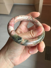 Load image into Gallery viewer, 53mm 100% natural pink/black/brown/yellow/black chubby round cut rose stone (Rhodonite) bangle SY138