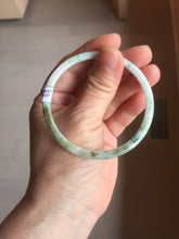 Load image into Gallery viewer, 56.5mm certified Type A 100% Natural sunny green white brown with green floating flowers slim round cut Jadeite Jade bangle PH207-6197