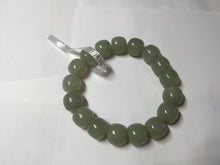 Load image into Gallery viewer, 12x10.7mm 100% Natural light green/gray vintage style nephrite Jade bead bracelet HE98