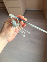 Load image into Gallery viewer, 17.5 cm 100% Natural Light yellow gray black(灰冰) Bamboo-Style Xiu Jade (Serpentine) Hairpin with rose Hanging Ornament AW46