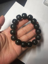 Load image into Gallery viewer, 100% Natural 14x12.5mm dark green/black/brown vintage style nephrite Jade bead bracelet HE97