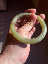 Load image into Gallery viewer, 55.5mm Certified Type A 100% Natural green yellow/sugar brown flying dandelions nephrite Jade bangle HN51-0488