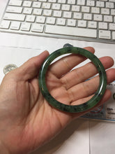 Load image into Gallery viewer, 58.1mm Certified 100% Natural Fresh Young Green/Dark Green/Black Green Ink Painting (绿水墨) Round Cut Nephrite (Wulanhai 乌兰海碧玉) Bangle HN180-7344