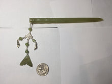 Load image into Gallery viewer, 15.5 cm 100% Natural Light Green/yellow Bamboo-Style Xiu Jade (Serpentine) Hairpin with fish tail Hanging Ornament AW45