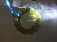 Load image into Gallery viewer, 14x13.2mm 100% Natural light green/brown with flying dandelions vintage style nephrite Jade bead bracelet HE89
