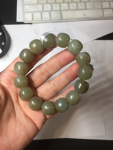 Load image into Gallery viewer, 100% Natural 13.8x13mm green/yellow/brown vintage style nephrite Jade bead man bracelet HF9