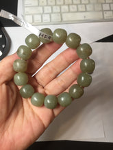 Load image into Gallery viewer, 100% Natural 13.8x13mm green/yellow/brown vintage style nephrite Jade bead man bracelet HF9
