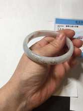 Load image into Gallery viewer, 56mm 100% Natural type A light green purple white carved flowers and golden-painted Jadeite Jade bangle PB227-0274