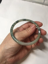 Load image into Gallery viewer, 55.6mm Certified Type A 100% Natural green/black/gray/purple with dark green floating flowers slim round cut Jadeite bangle PD46-5748