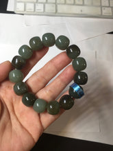 Load image into Gallery viewer, 14x13.2mm 100% Natural olive green/brown/black sugar vintage style nephrite Jade bead bracelet HE87