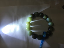 Load image into Gallery viewer, 14x13.2mm 100% Natural olive green/brown/black sugar vintage style nephrite Jade bead bracelet HE87