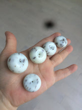 Load image into Gallery viewer, 100% Natural white beige with black/brown flying dandelions Osmanthus fragrant cheese cake nephrite Jade pendant/worry stone HT68