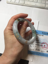 Load image into Gallery viewer, 55.4mm 100% Natural type A green purple white carved flowers and golden-painted Jadeite Jade bangle PB228-0264