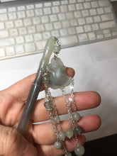 Load image into Gallery viewer, 17.5 cm 100% Natural Light yellow gray black(灰冰) Bamboo-Style Xiu Jade (Serpentine) Hairpin with rose Hanging Ornament AW46