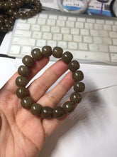 Load image into Gallery viewer, 100% Natural 12x11mm dark sugar brown black gray(糖料) vintage style nephrite Jade bead bracelet HF82