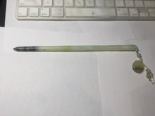 Load image into Gallery viewer, 19.5 cm 100% Natural Light green yellow gray black Bamboo-Style Xiu Jade (Serpentine) Hairpin with bead Hanging Ornament AW47