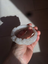 Load image into Gallery viewer, 55.5mm 100% natural light pale pink/white/beige Quartzite (Shetaicui jade) carved flowers bangle XY15