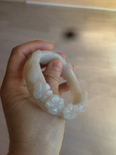 Load image into Gallery viewer, 55.5mm 100% natural light pale pink/white/beige Quartzite (Shetaicui jade) carved flowers bangle XY15