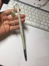 Load image into Gallery viewer, 19.5 cm 100% Natural Light green yellow gray black Bamboo-Style Xiu Jade (Serpentine) Hairpin with bead Hanging Ornament AW47