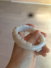 Load image into Gallery viewer, 55.5mm 100% natural light pale pink/white/beige Quartzite (Shetaicui jade) carved flowers bangle XY15