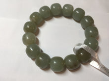 Load image into Gallery viewer, 14x13mm 100% Natural light green/gray vintage style nephrite Jade bead bracelet HF38