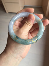 Load image into Gallery viewer, 55.8mm 100% Natural type A dark green purple carved and golden-painted chubby round cut Jadeite Jade bangle PA113-0385