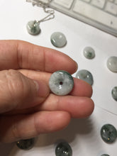 Load image into Gallery viewer, Type A 100% Natural dark green white forest Jadeite Safety Guardian Button donuts pendant BG206