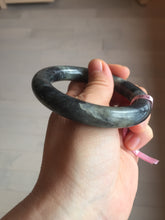 Load image into Gallery viewer, 53.4mm Certified 100% Natural black/gray sesame paste 芝麻糊 青花round cut nephrite Jade bangle HE102-5546