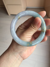 Load image into Gallery viewer, 55.8mm 100% Natural type A dark green purple carved and golden-painted chubby round cut Jadeite Jade bangle PA113-0385