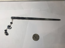 Load image into Gallery viewer, 18.5 cm 100% Natural gray black(灰冰) Bamboo-Style Xiu Jade (Serpentine) Hairpin with moon Hanging Ornament AW49