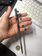 Load image into Gallery viewer, 18.5 cm 100% Natural gray black(灰冰) Bamboo-Style Xiu Jade (Serpentine) Hairpin with moon Hanging Ornament AW49