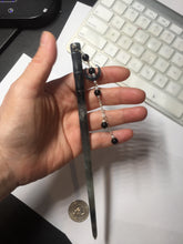 Load image into Gallery viewer, 18.5 cm 100% Natural gray black(灰冰) Bamboo-Style Xiu Jade (Serpentine) Hairpin with moon Hanging Ornament AW49